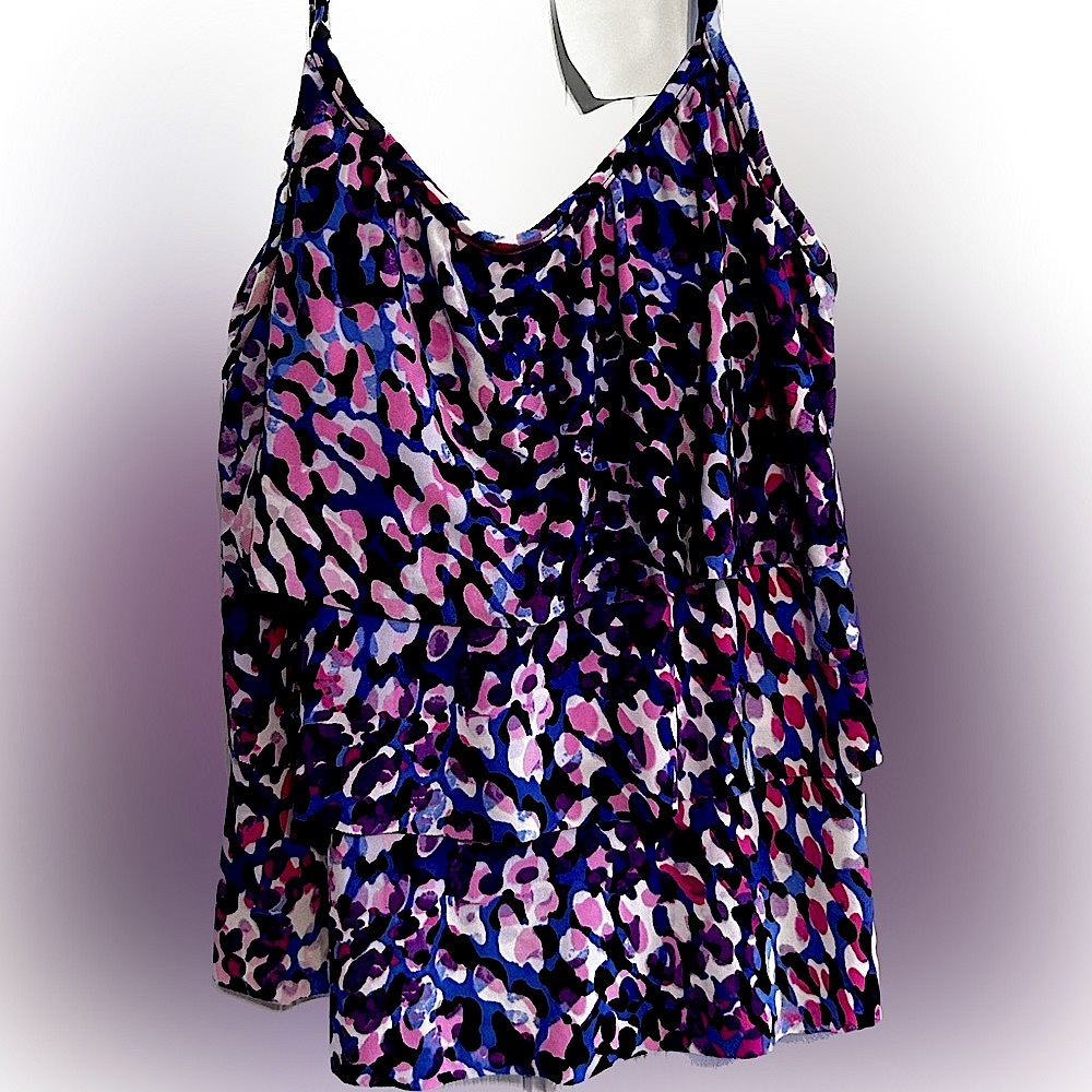 Swimsuit top size 10.  Blue, purple, pink, B&W. Three layers in front
